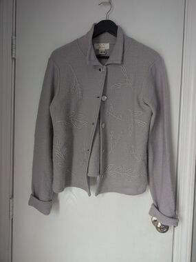 Tally Ho Light Gray Embroidered Button-Front Jacket